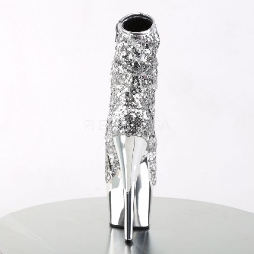 Product image of Pleaser Adore-1008Sq Silver Sequins/Silver Chrome, 7 inch (17.8 cm) Heel, 2 3/4 inch (7 cm) Platform Ankle Boot