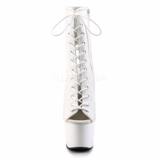 Product image of Pleaser Adore-1016 White Faux Leather/White, 7 inch (17.8 cm) Heel, 2 3/4 inch (7 cm) Platform Ankle Boot