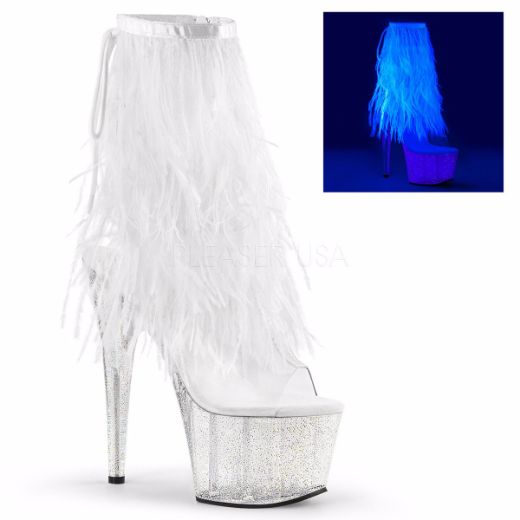 Product image of Pleaser Adore-1017Mff Clear-White Marabou/Clear-Gltr, 7 inch (17.8 cm) Heel, 2 3/4 inch (7 cm) Platform Ankle Boot