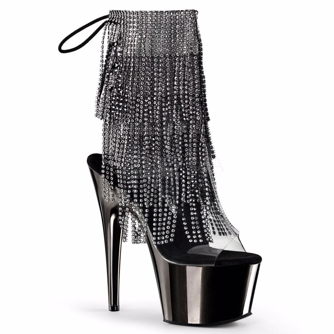 Product image of Pleaser Adore-1017Rsf Clear-Black/Dark Pewter Chrome, 7 inch (17.8 cm) Heel, 2 3/4 inch (7 cm) Platform Ankle Boot