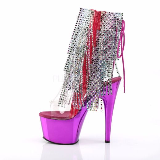 Product image of Pleaser Adore-1017Rsf Clear-Multi/Fuchsia Chrome, 7 inch (17.8 cm) Heel, 2 3/4 inch (7 cm) Platform Ankle Boot