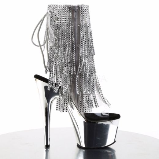 Product image of Pleaser Adore-1017Rsf Clear-Silver/Silver Chrome, 7 inch (17.8 cm) Heel, 2 3/4 inch (7 cm) Platform Ankle Boot