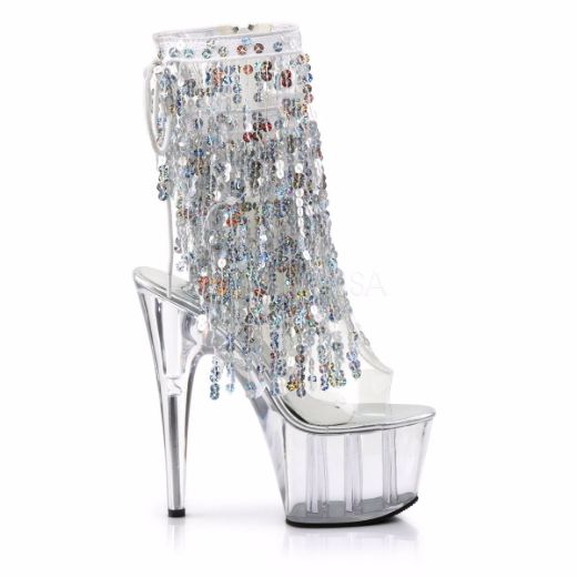 Product image of Pleaser Adore-1017Sqf Clear-Silver Holo/Clear, 7 inch (17.8 cm) Heel, 2 3/4 inch (7 cm) Platform Ankle Boot