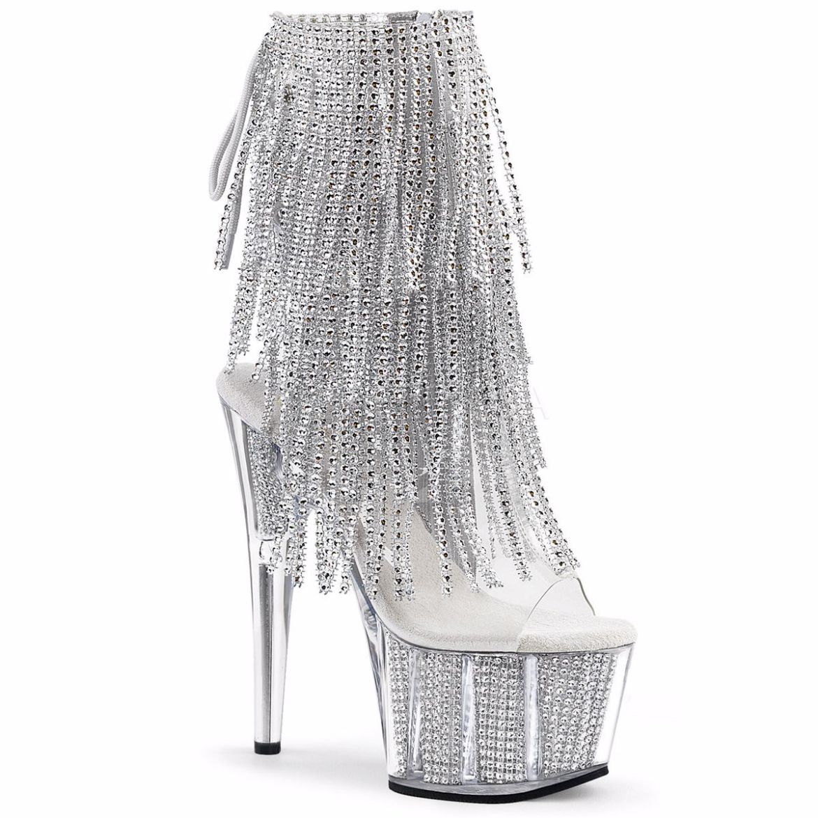 Product image of Pleaser Adore-1017Srs Clear-Silver Rhinestone/Silver Rhinestone, 7 inch (17.8 cm) Heel, 2 3/4 inch (7 cm) Platform Ankle Boot