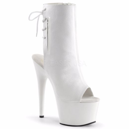 Product image of Pleaser Adore-1018 White Faux Leather/White, 7 inch (17.8 cm) Heel, 2 3/4 inch (7 cm) Platform Ankle Boot