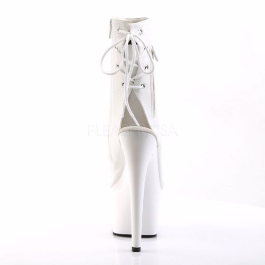 Product image of Pleaser Adore-1018 White Faux Leather/White, 7 inch (17.8 cm) Heel, 2 3/4 inch (7 cm) Platform Ankle Boot