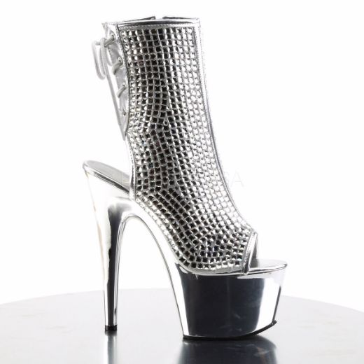 Product image of Pleaser Adore-1018Dcs Silver Multi Rhinestone/Silver Chrome, 7 inch (17.8 cm) Heel, 2 3/4 inch (7 cm) Platform Ankle Boot