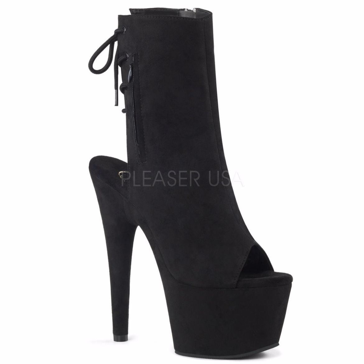 Product image of Pleaser Adore-1018Fs Black Faux Suede/Black Suede, 7 inch (17.8 cm) Heel, 2 3/4 inch (7 cm) Platform Ankle Boot