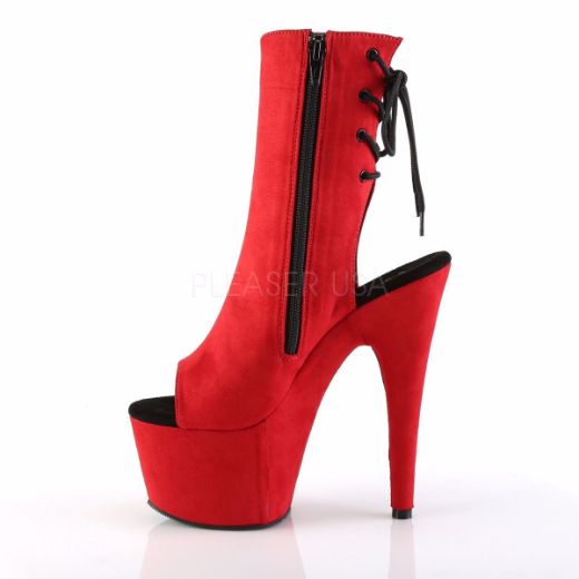Product image of Pleaser Adore-1018Fs Red Faux Suede/Red Faux Suede, 7 inch (17.8 cm) Heel, 2 3/4 inch (7 cm) Platform Ankle Boot