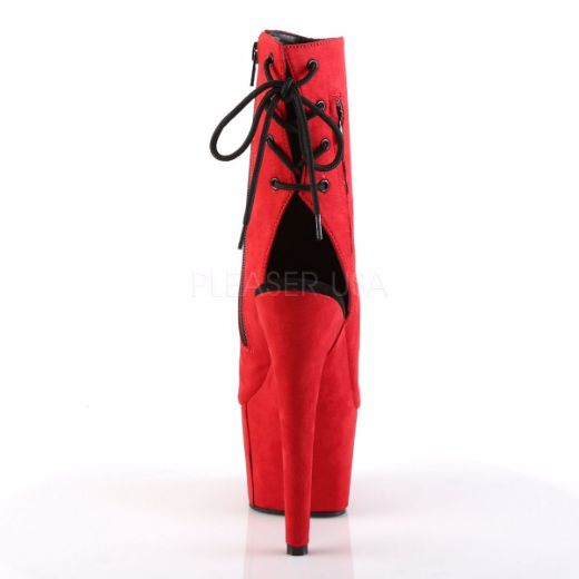 Product image of Pleaser Adore-1018Fs Red Faux Suede/Red Faux Suede, 7 inch (17.8 cm) Heel, 2 3/4 inch (7 cm) Platform Ankle Boot