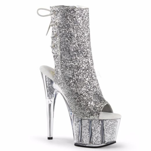 Product image of Pleaser Adore-1018G Silver Glitter/Silver Glitter, 7 inch (17.8 cm) Heel, 2 3/4 inch (7 cm) Platform Ankle Boot