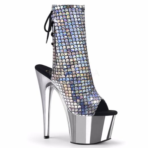 Product image of Pleaser Adore-1018Msc Silver Hologram/Silver Chrome, 7 inch (17.8 cm) Heel, 2 3/4 inch (7 cm) Platform Ankle Boot