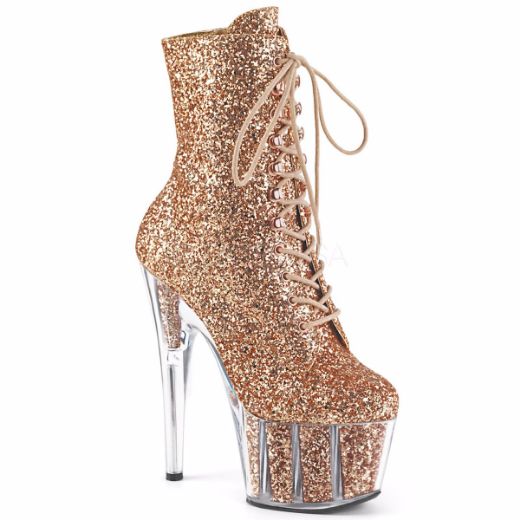 Product image of Pleaser Adore-1020G Rose Gold Glitter/Rose Gold Glitter, 7 inch (17.8 cm) Heel, 2 3/4 inch (7 cm) Platform Ankle Boot