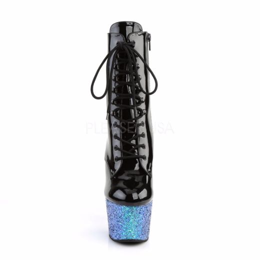 Product image of Pleaser Adore-1020Lg Black Patent/Blue Multi Glitter, 7 inch (17.8 cm) Heel, 2 3/4 inch (7 cm) Platform Ankle Boot