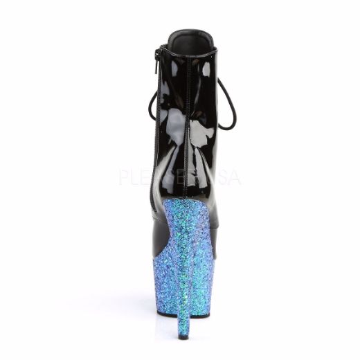 Product image of Pleaser Adore-1020Lg Black Patent/Blue Multi Glitter, 7 inch (17.8 cm) Heel, 2 3/4 inch (7 cm) Platform Ankle Boot