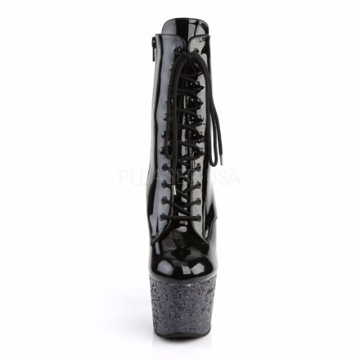 Product image of Pleaser Adore-1020Lg Black Patent/Black Multi Glitter, 7 inch (17.8 cm) Heel, 2 3/4 inch (7 cm) Platform Ankle Boot