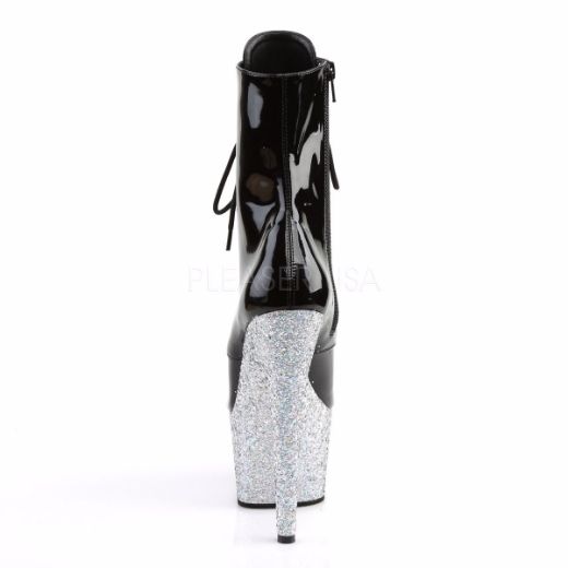 Product image of Pleaser Adore-1020Lg Black Patent/Silver Multi Glitter, 7 inch (17.8 cm) Heel, 2 3/4 inch (7 cm) Platform Ankle Boot