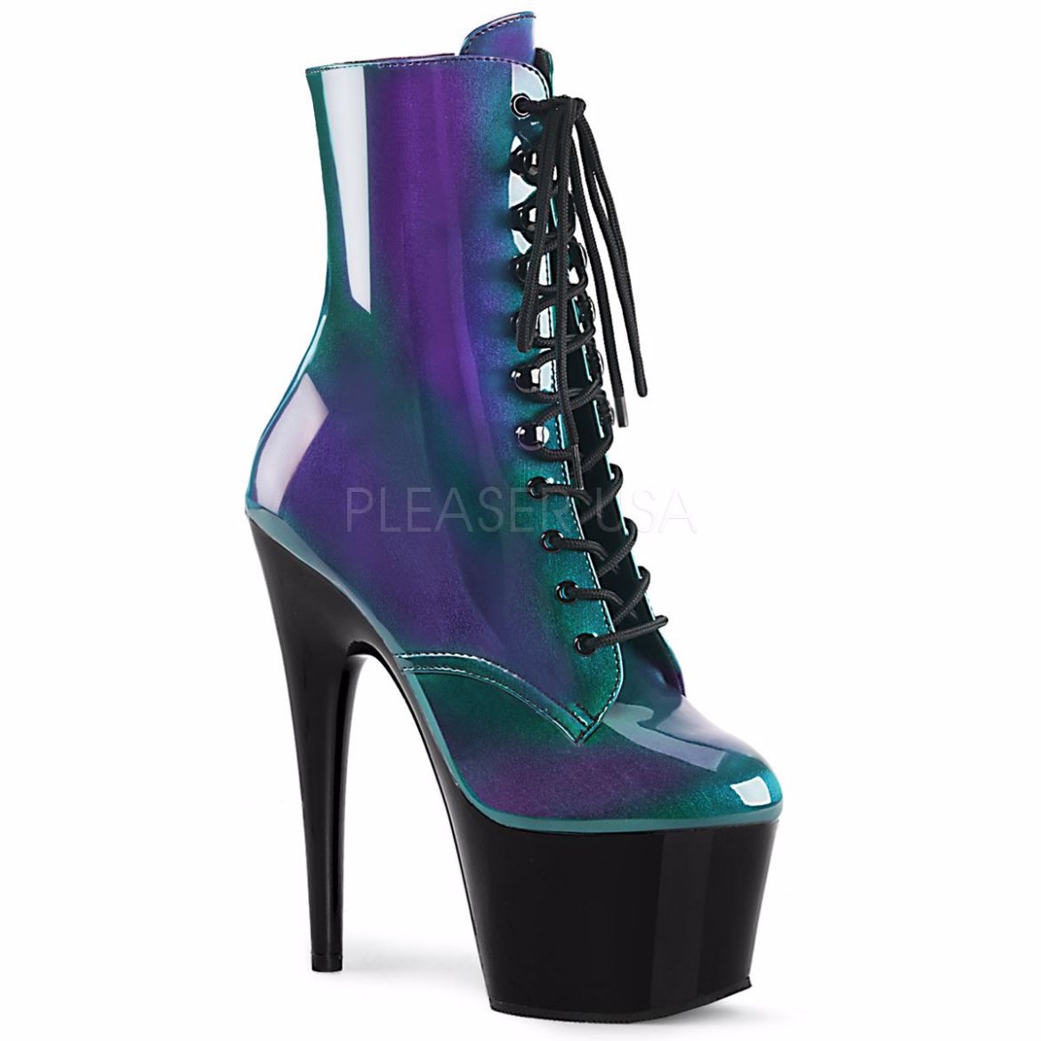 Product image of Pleaser Adore-1020Shg Purple-Green/Black, 7 inch (17.8 cm) Heel, 2 3/4 inch (7 cm) Platform Ankle Boot