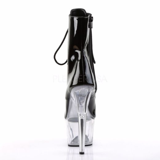 Product image of Pleaser Adore-1021 Black Patent/Clear, 7 inch (17.8 cm) Heel, 2 3/4 inch (7 cm) Platform Ankle Boot