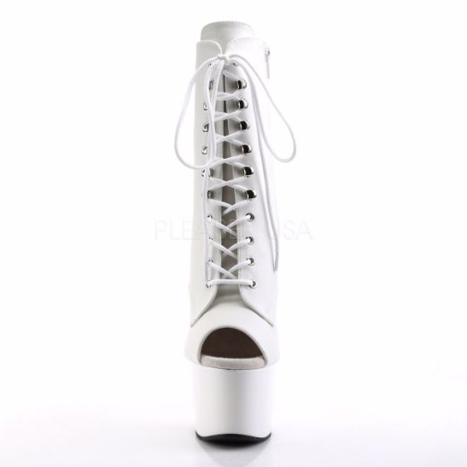 Product image of Pleaser Adore-1021 White Faux Leather/White, 7 inch (17.8 cm) Heel, 2 3/4 inch (7 cm) Platform Ankle Boot