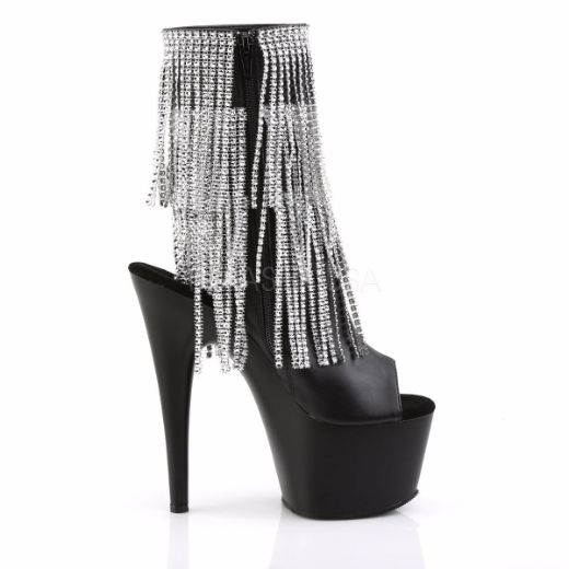 Product image of Pleaser Adore-1024Rsf Black Faux Leather-Silver/Black Matte, 7 inch (17.8 cm) Heel, 2 3/4 inch (7 cm) Platform Ankle Boot