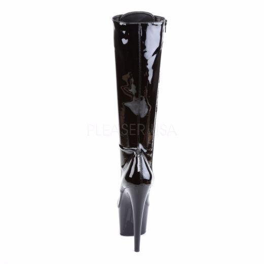 Product image of Pleaser Adore-2023 Black Stretch Patent/Black, 7 inch (17.8 cm) Heel, 2 3/4 inch (7 cm) Platform Knee High Boot
