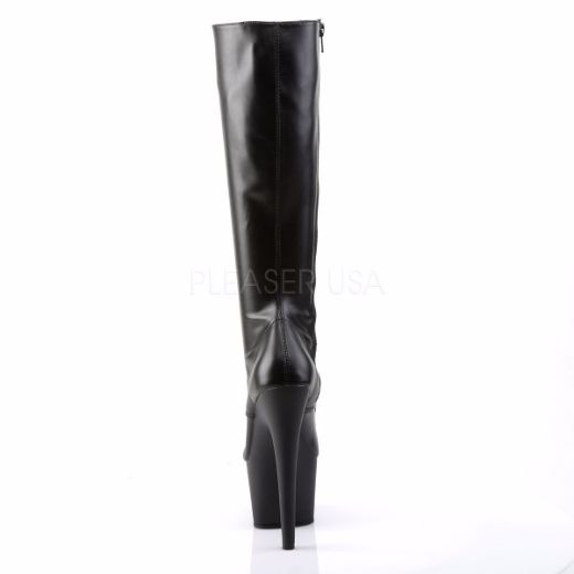 Product image of Pleaser Adore-2023 Black Stretch Faux Leather/Black Matte, 7 inch (17.8 cm) Heel. 2 3/4 inch (7 cm) Platform Knee High Boot
