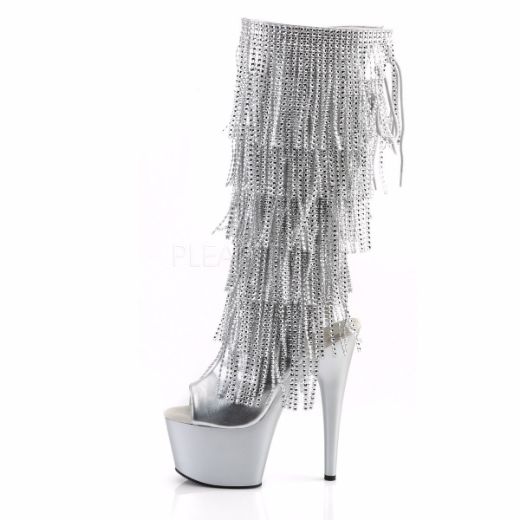 Product image of Pleaser Adore-2024Rsf Silver Metallic Pu/Silver Matte, 7 inch (17.8 cm) Heel. 2 3/4 inch (7 cm) Platform Knee High Boot