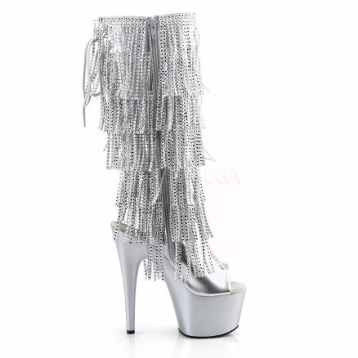 Product image of Pleaser Adore-2024Rsf Silver Metallic Pu/Silver Matte, 7 inch (17.8 cm) Heel. 2 3/4 inch (7 cm) Platform Knee High Boot