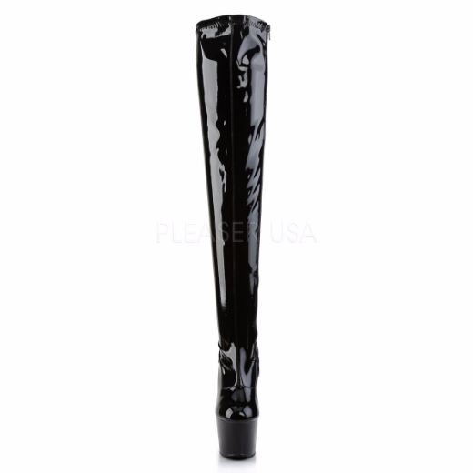Product image of Pleaser Adore-3000 Black Stretch Patent/Black, 7 inch (17.8 cm) Heel, 2 3/4  inch (7 cm) Platform Thigh High Boot