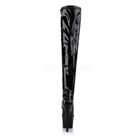 Product image of Pleaser Adore-3000 Black Stretch Patent/Black, 7 inch (17.8 cm) Heel, 2 3/4  inch (7 cm) Platform Thigh High Boot