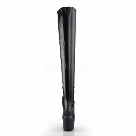 Product image of Pleaser Adore-3000 Black Stretch Faux Leather/Black Matte, 7 inch (17.8 cm) Heel, 2 3/4 inch (7 cm) Platform Thigh High Boot