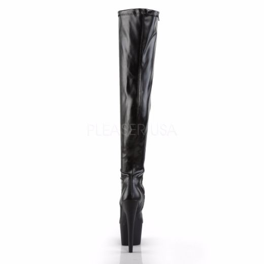 Product image of Pleaser Adore-3000 Black Stretch Faux Leather/Black Matte, 7 inch (17.8 cm) Heel, 2 3/4 inch (7 cm) Platform Thigh High Boot