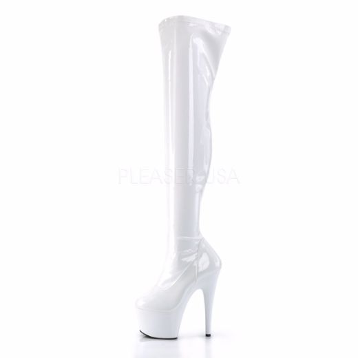 Product image of Pleaser Adore-3000 White Stretch Patent/White, 7 inch (17.8 cm) Heel, 2 3/4 inch (7 cm) Platform Thigh High Boot