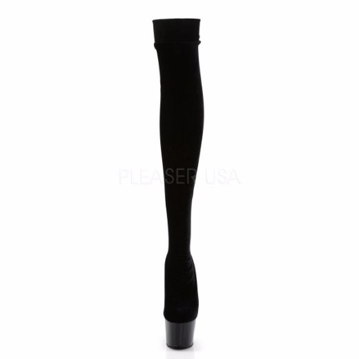 Product image of Pleaser Adore-3002 Black Stretch Velvet/Black, 7 inch (17.8 cm) Heel, 2 3/4 inch (7 cm) Platform Thigh High Boot