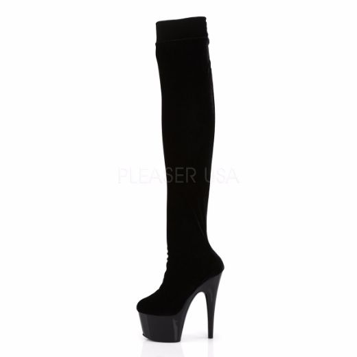 Product image of Pleaser Adore-3002 Black Stretch Velvet/Black, 7 inch (17.8 cm) Heel, 2 3/4 inch (7 cm) Platform Thigh High Boot