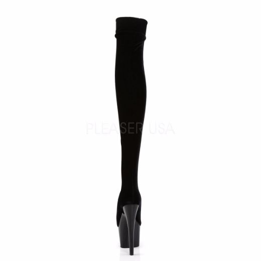 Product image of Pleaser Adore-3002 Black Stretch Velvet/Black, 7 inch (17.8 cm) Heel, 2 3/4 inch (7 cm) Platform Thigh High Boot