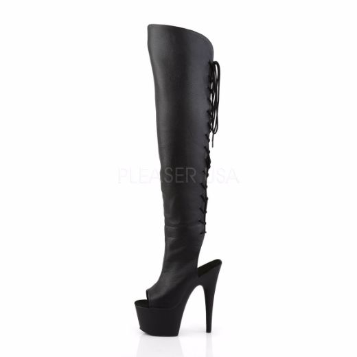 Product image of Pleaser Adore-3019 Black Faux Leather/Black Matte, 7 inch (17.8 cm) Heel, 2 3/4 inch (7 cm) Platform Thigh High Boot