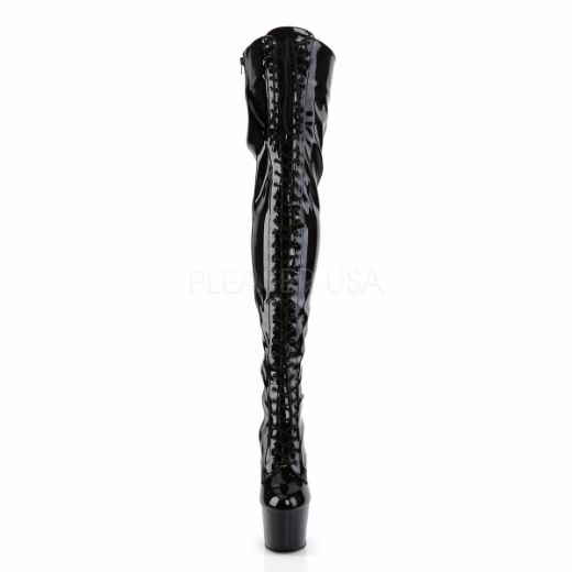 Product image of Pleaser Adore-3023 Black Stretch Patent/Black, 7 inch (17.8 cm) Heel, 2 3/4 inch (7 cm) Platform Thigh High Boot Shoes