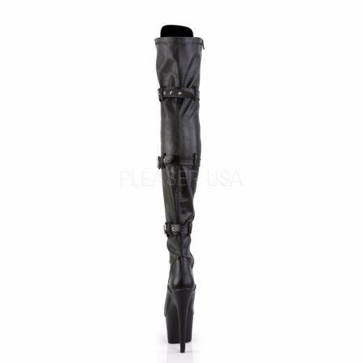 Product image of Pleaser Adore-3028 Black Stretch Faux Leather/Black Matte, 7 inch (17.8 cm) Heel, 2 3/4 inch (7 cm) Platform Thigh High Boot