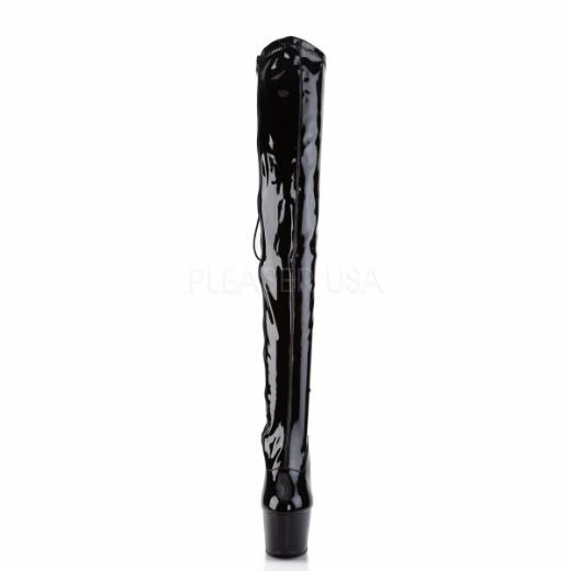 Product image of Pleaser Adore-3063 Black Stretch Patent/Black, 7 inch (17.8 cm) Heel, 2 3/4 inch (7 cm) Platform Thigh High Boot