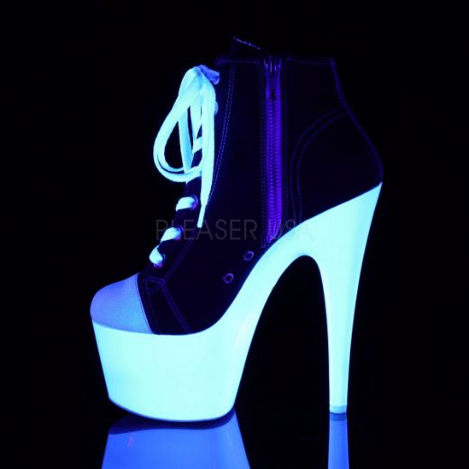 Product image of Pleaser Adore-700Sk-02 Black Canvas/Neon White, 7 inch (17.8 cm) Heel, 2 3/4 inch (7 cm) Platform Ankle Boot