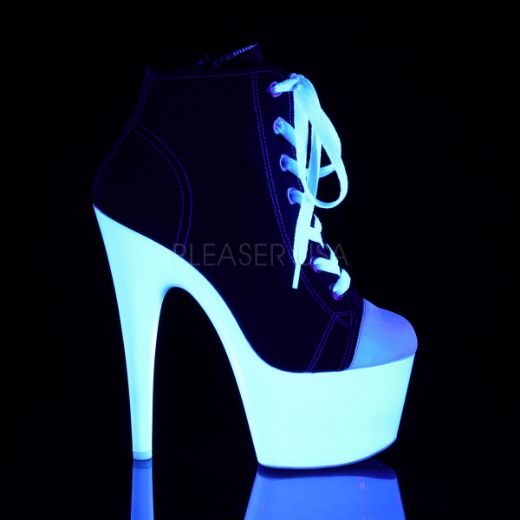 Product image of Pleaser Adore-700Sk-02 Black Canvas/Neon White, 7 inch (17.8 cm) Heel, 2 3/4 inch (7 cm) Platform Ankle Boot