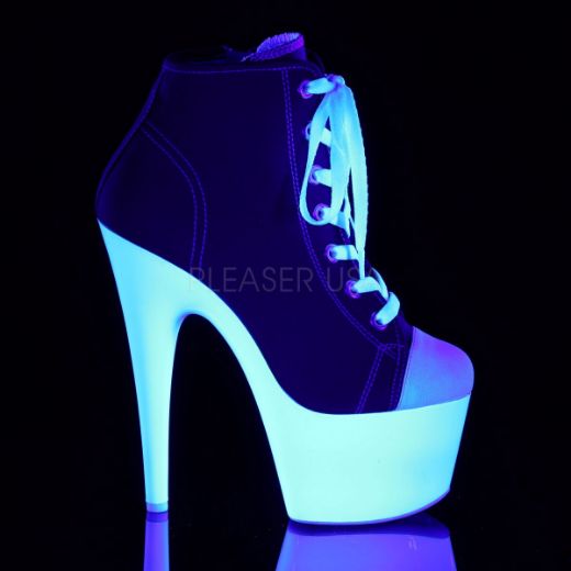 Product image of Pleaser Adore-700Sk-02 Red Canvas/Neon White, 7 inch (17.8 cm) Heel, 2 3/4 inch (7 cm) Platform Ankle Boot