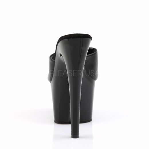 Product image of Pleaser Adore-701 Black Leather/ Black, 7 inch (17.8 cm) Heel, 2 3/4 inch (7 cm) Platform Slide Mule Shoes