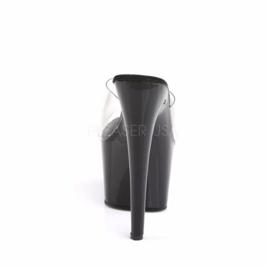 Product image of Pleaser Adore-701 Clear/Black, 7 inch (17.8 cm) Heel, 2 3/4 inch (7 cm) Platform Slide Mule Shoes