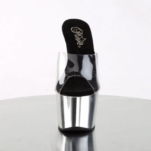 Product image of Pleaser Adore-701 Clear/Silver Chrome, 7 inch (17.8 cm) Heel, 2 3/4 inch (7 cm) Platform Slide Mule Shoes