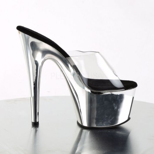 Product image of Pleaser Adore-701 Clear/Silver Chrome, 7 inch (17.8 cm) Heel, 2 3/4 inch (7 cm) Platform Slide Mule Shoes