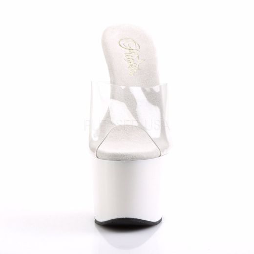 Product image of Pleaser Adore-701 Clear/White, 7 inch (17.8 cm) Heel, 2 3/4 inch (7 cm) Platform Slide Mule Shoes