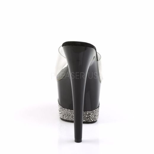 Product image of Pleaser Adore-701-3 Clear/Black-Pewter Rhinestone, 7 inch (17.8 cm) Heel, 2 3/4 inch (7 cm) Platform Slide Mule Shoes